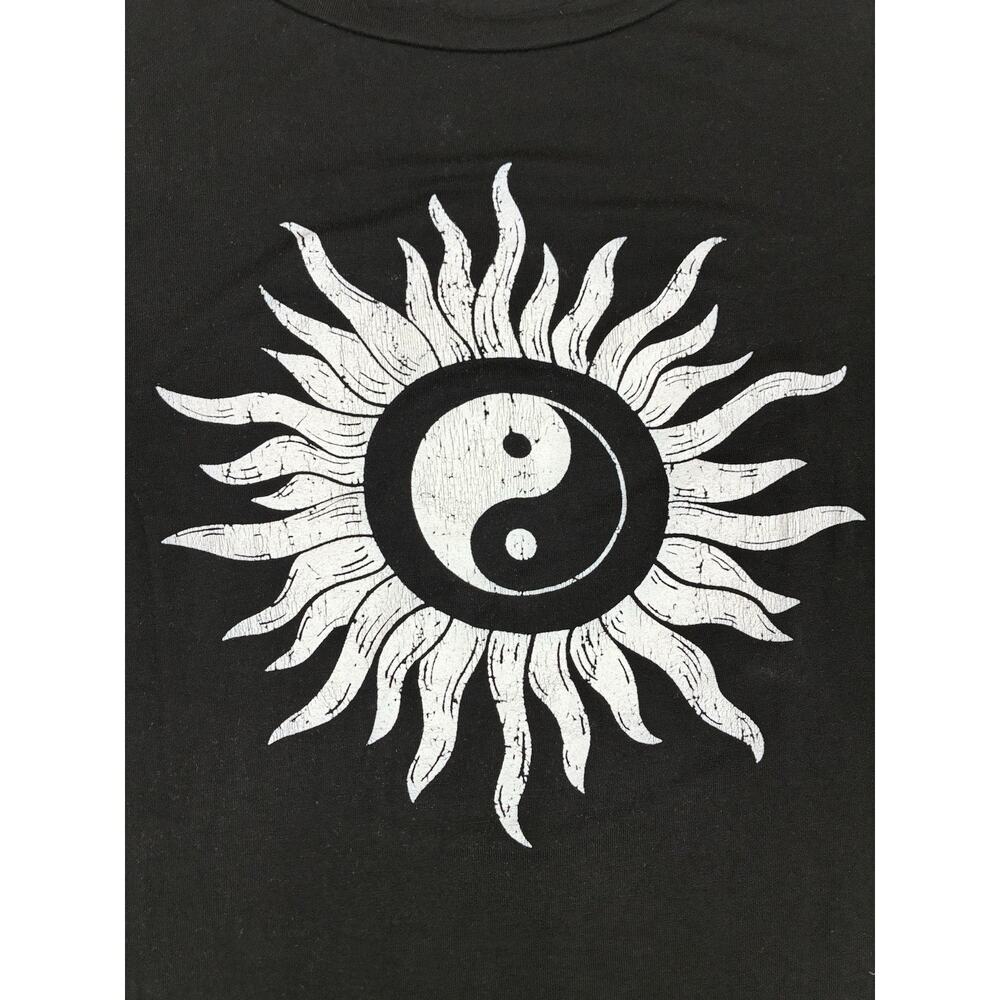 Yin Yang Sun Graphic Y2K Bodycon Mini Dress Size L Black Short Sleeve - Picture 3 of 5
